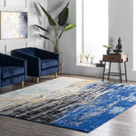 Waterfall Vintage Abstract Blue Grey Soft Area Rug - Multiple sizes available