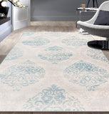 Floral Damask Ivory Gray Light Blue Area Rug