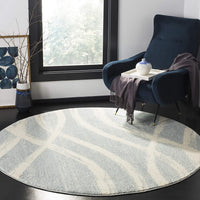 Modern Wave Distressed Area Rug, Cream / Slate