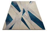 Modern Geometric Blue Ivory Comfy Hand Carved Area Rugs