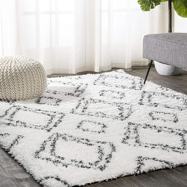 Beni Moroccan Style Diamond Shag Ivory/Dark Gray Soft Area Rug