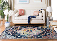 Oriental Medallion Distressed Area Rug, Navy / Fuchsia