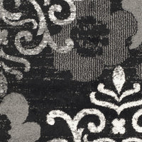 Black/Silver Floral Damask Soft Area Rug