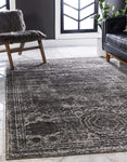 Bromley Collection Vintage Traditional Medallion Border Dark Gray Area Rug