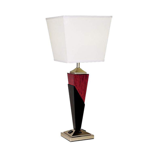 Tapered Wood Finish Table Lamp with Base Convenience Outlets