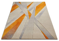 Modern Geometric Orange Yellow Ivory Comfy Hand Carved Area Rugs