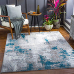 Houda Modern Abstract Area Rug, Aqua/Gray