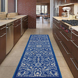 Navy Blue Floral Area Rugs Non-Slip / No Skid