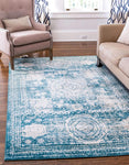 Vintage Traditional Medallion Border Turquoise Area Rug