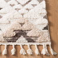 Moroccan Tassel Shag Collection Boho Soft Area Rug Ivory / Brown