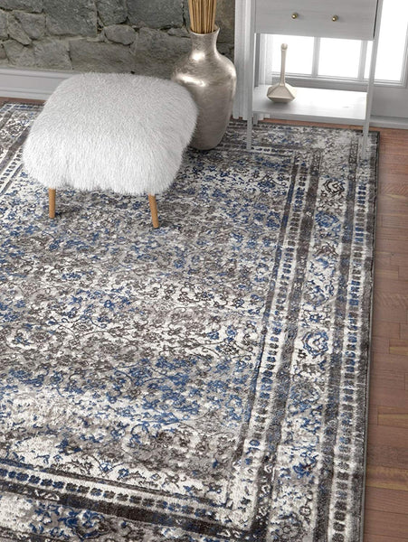 Modern Distressed Persian Design Grey Blue Area Rug