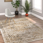 Persian Floral Oriental Medallion Design Ivory Beige Grey Soft Rug