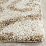 Damask Plush Thick Shag Area Rug, Cream / Beige