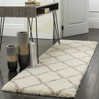 Diamond Trellis Ivory/Beige Soft Plush Shag Area Rug 2-inch Thick