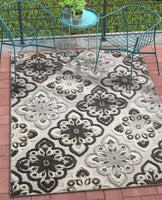 Floral Panel Gray white High Traffic Stain Resistant Indoor Outdoor Area Rug