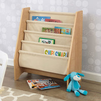 Wood and Canvas Sling Bookshelf Furniture for Kids – Natural