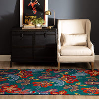 Home Whinstone Paisley Floral Soft Area Rug, Dark Teal Multi