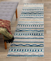 Contemporary Bohemian Blue Gray Ivory Area Rug