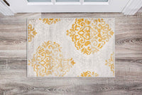 Floral Damask Yellow Ivory Area Rug