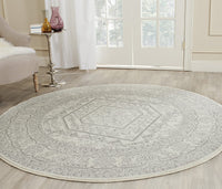 Oriental Vintage Distressed Medallion Ivory/Silver Soft Area Rug