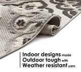 Floral Panel Gray white High Traffic Stain Resistant Indoor Outdoor Area Rug