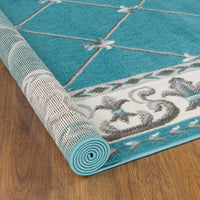Kashan King Collection Checkered Area Rug Blue and Beige