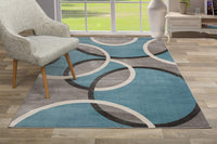 Contemporary Abstract Circles Soft Light Blue Gray Area Rug