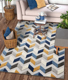 Mustard Yellow Blue Gray High Traffic Stain Resistant Chevron  Indoor Outdoor Area Rug