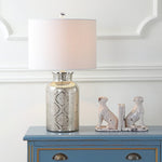 Emilia Trellis Pattern Glass LED Table Lamp Silver