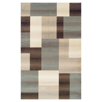 Rectangular Boxes Pattern Ivory Blue Tan Area Rug