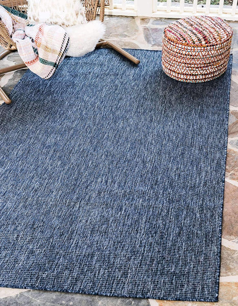 Casual Transitional Indoor Outdoor Flatweave Navy Blue Area Rug