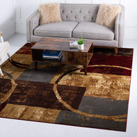 Modern Circles Rustic Warm Multi Soft Area Rug