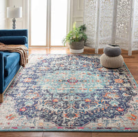 Safavieh Madison Collection MAD447Z Boho Chic Medallion Distressed Non-Shedding Stain Resistant Living Room Bedroom Area Rug, 3' x 3' Square, Black / Teal