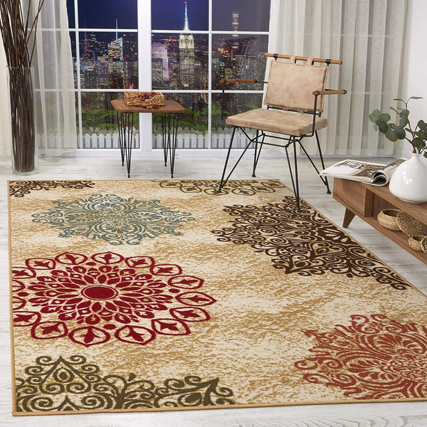 Modern Floral Non-Skid (Non-Slip) Low Profile Pile Rubber Backing Indo –  Ashley Area Rugs