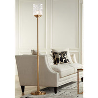 Kinsey Antique Brass Torchiere Floor Lamp with Stone Pattern Glass Shade
