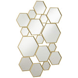 Geometric 25" x 35 1/2" Gold Metal Multi Hexagon Wall Mirror