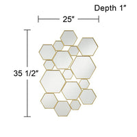 Geometric 25" x 35 1/2" Gold Metal Multi Hexagon Wall Mirror