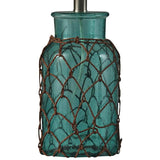 Seaport Raffia Rope Turquoise Glass Accent Table Lamp