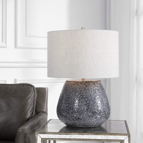 Pebbles Metallic Charcoal Gray Finish Ceramic Table Lamp