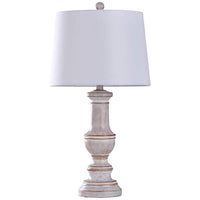 Malta White Washed and Copper Baluster Drum Shade Table Lamp