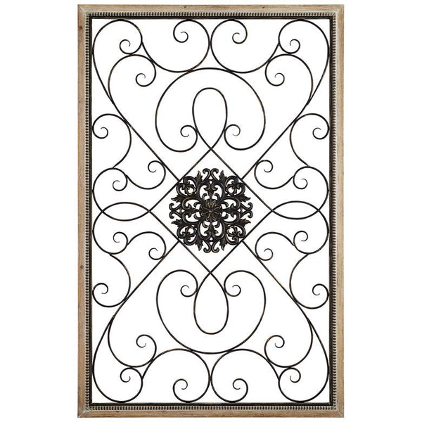 Black and Distressed Wood 36 3/4 x 57" High Filigree Screen Wall Art