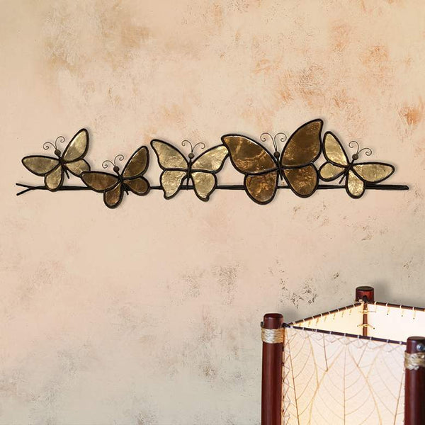 Butterflies On A Wire 28"W Brown Capiz Shell Wall Decor