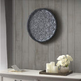 Gray Medallion 25 1/4" Round Carved Wood Wall Art