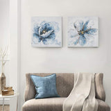 Gleaming Blue Florals 20" Square 2-Piece Canvas Wall Art Set