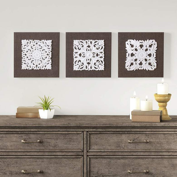 White Mandala Trinity 12" 3-Piece 3D Canvas Wall Art Set