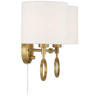 Amidon Antique Brass Drop Ring Plug-In 2-Light Wall Lamp