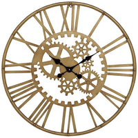 Sinclair Distressed Gold 32" Round Metal Wall Clock