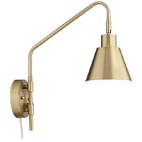 Marybel Antique Brass Downlight Plug-In Swing Arm Wall Lamp with Cord Cover