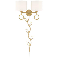 Amidon Antique Brass Drop Ring Plug-In 2-Light Wall Lamp with Cord Cover