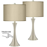 Taupe Faux Silk Brushed Nickel Touch Table Lamps Set of 2